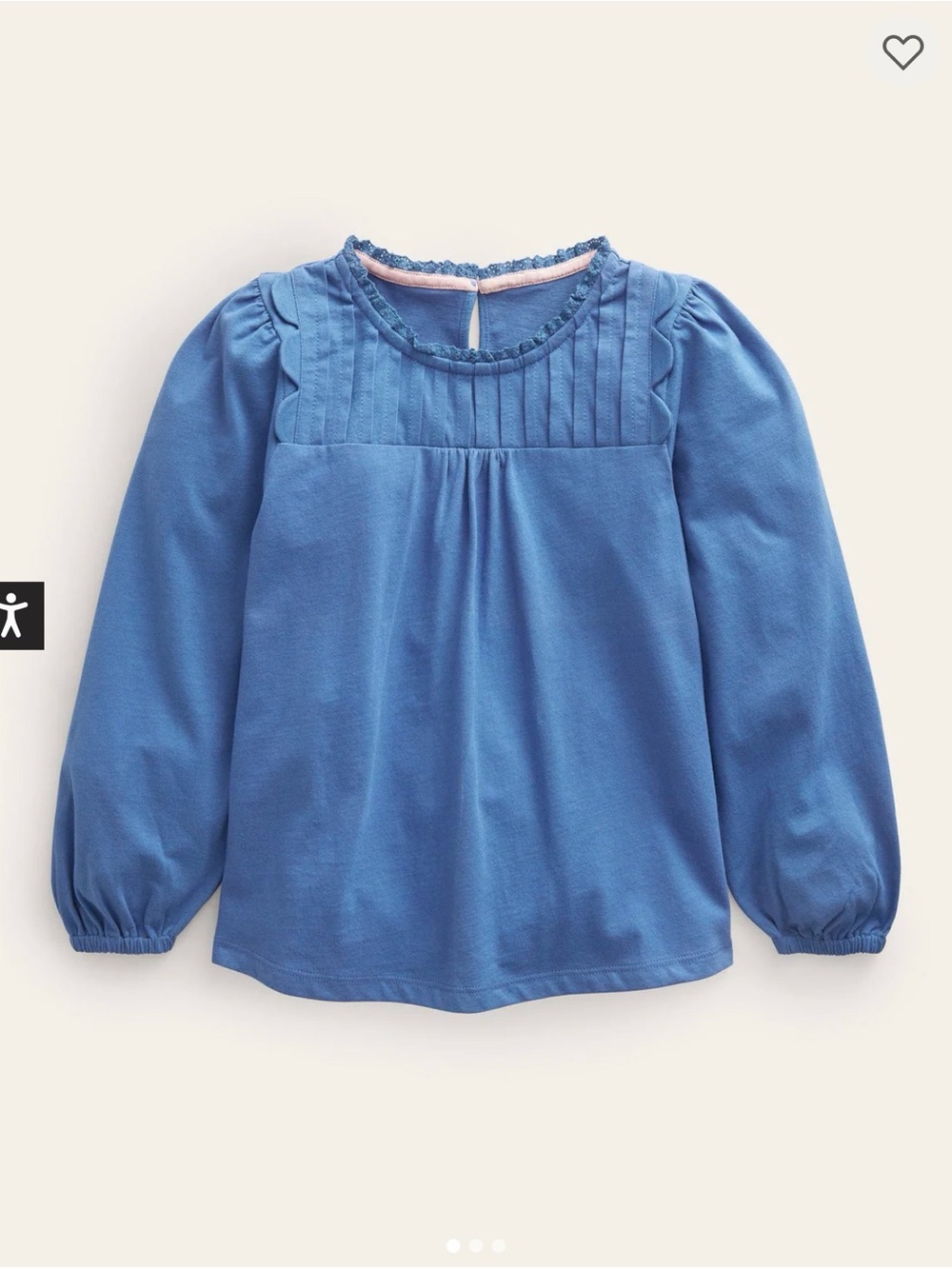 EUC Mini Boden Scallop Detail Long Sleeve Top, Delft Blue